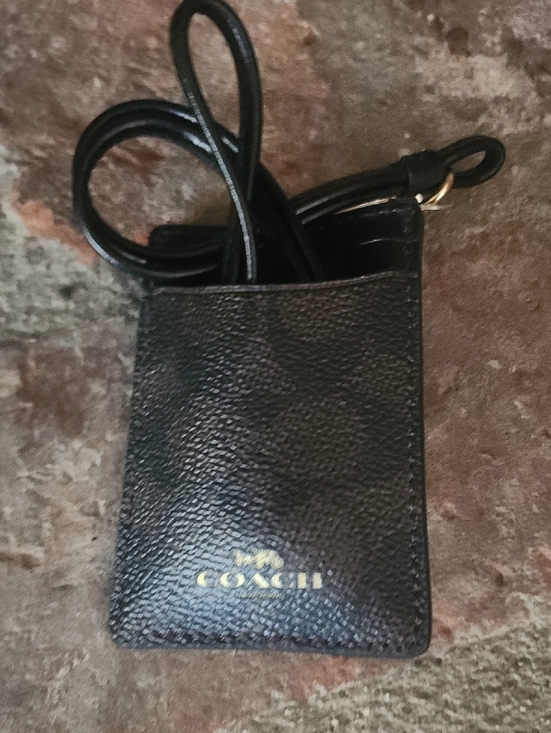 Coach Handbags - Coach Black Leather ID Lanyard Card Holder Gold Logo Key Ring